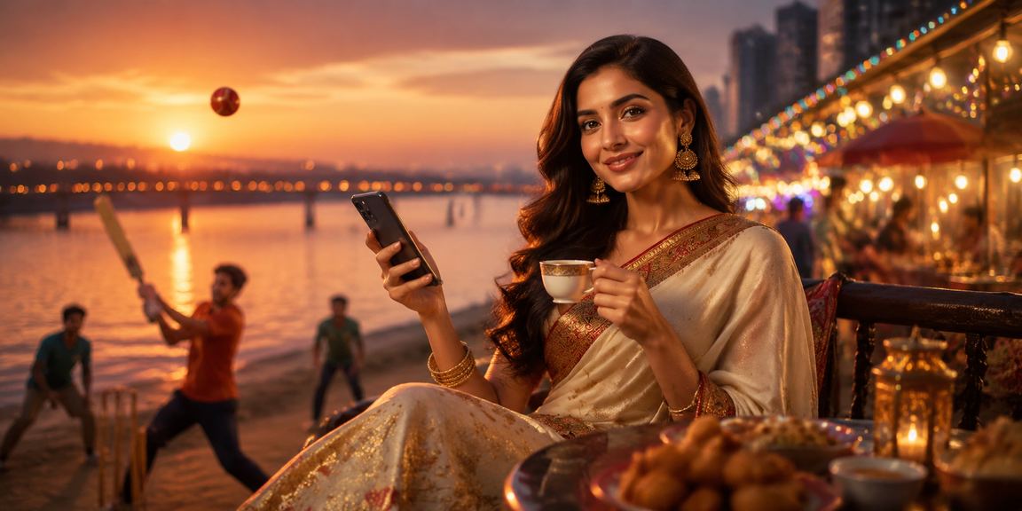 বগুড়ায় শাড়ি পরা একজন নারী ক্রিকেট বেটিং ও গেমিং উপভোগ করছেন